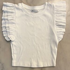 Zara White Ruffle Sleeve Crop Top